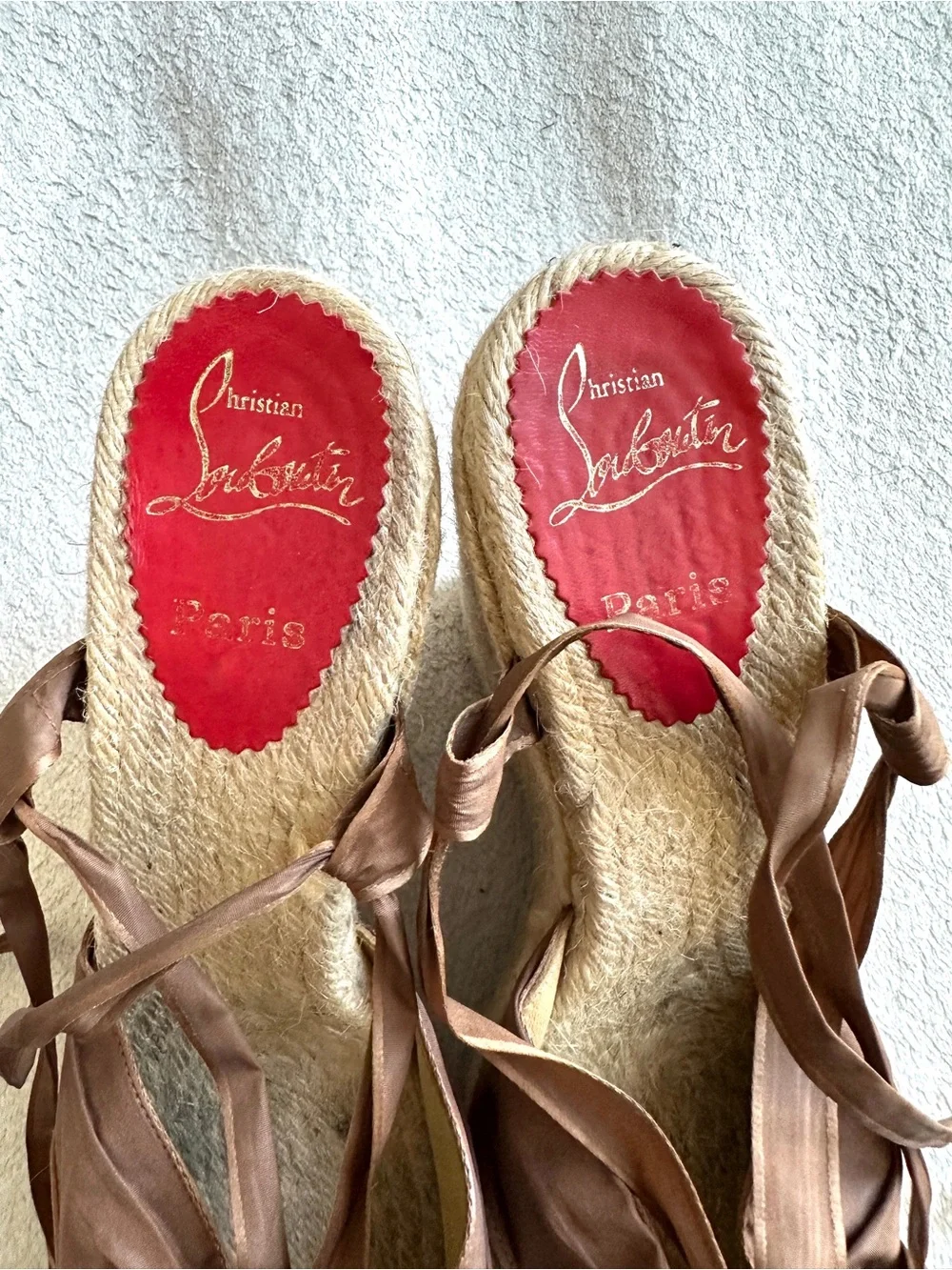 Christian Louboutin Satin Lace Espadrille Wedge Sandals EU 41 US 10